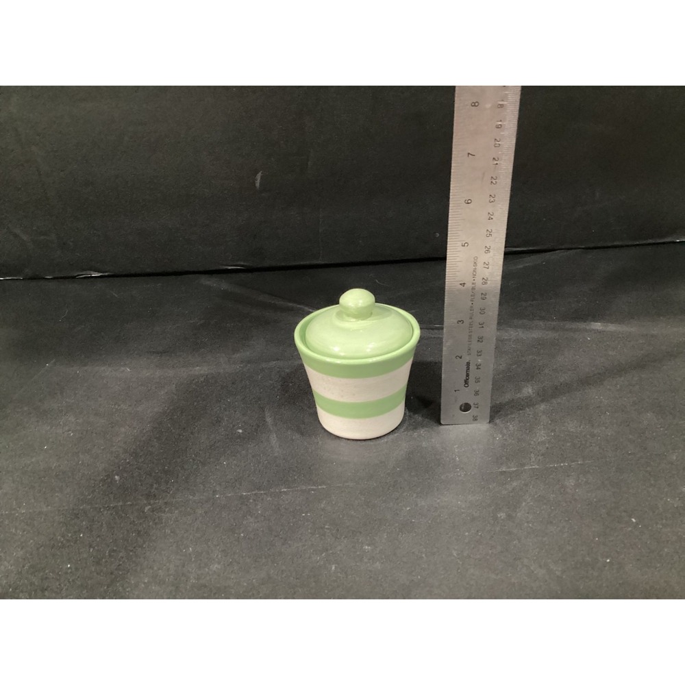 Vintage Green & White Striped Sugar And Creamer Cottage Core - Very cute!